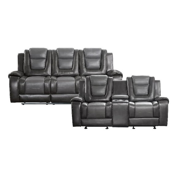 Lexicon Briscoe Faux Leather 2-Piece Manual Reclining Sofa Set in Gray