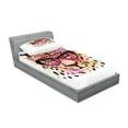 thumbnail image 2 of Ambesonne Animal Fitted Sheet & Pillow Sham Set, Modern Hipster Leopard, Twin, Orange Brown Pink, 2 of 2