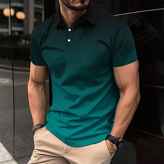 KeShDi Polo Shirts Henley Tshirts for Men Men Casual Solid Short Sleeve Turn Down Collar Buttons T-Shirt Blouse Army Green 2X