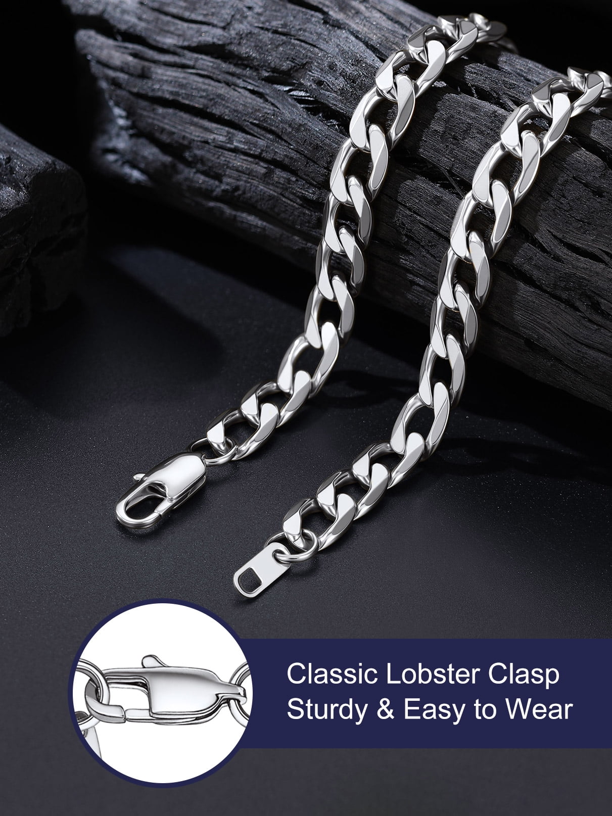 Bandmax 9MM Cuban Link Chain Necklace for Men Women Stainless Steel Flat Curb Chain 28 Inches Rapper Mens Jewelry Birthday Father Day Gift for Dad Son Husband Grandpa