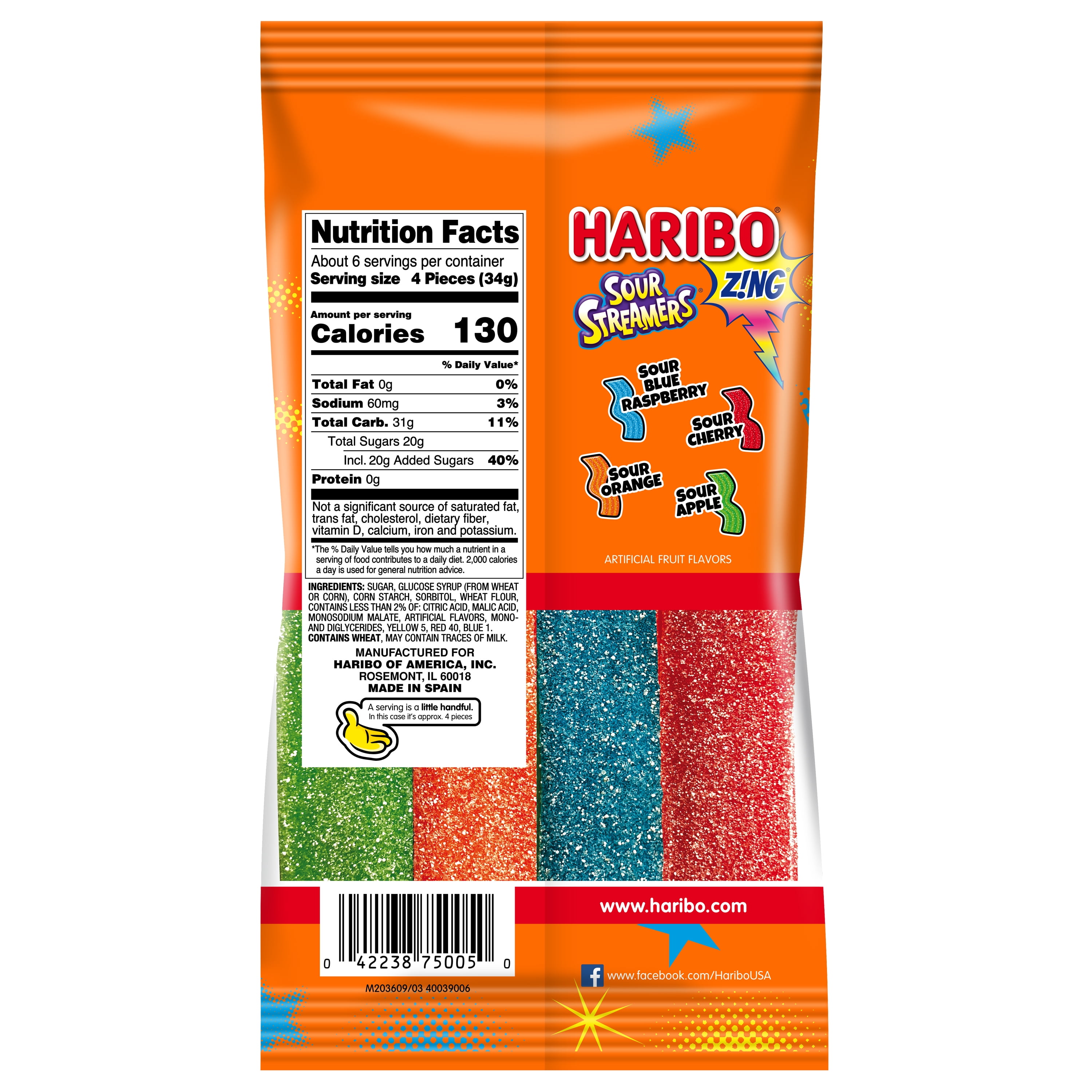 haribo Haribo Zing Sour Streamers Gummi Candy, 4.5-oz Bag, Fruity Flavors