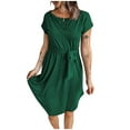 thumbnail image 2 of Robes pour Femmes 2024 Été Robes Oversize pour Col en V Boutons Manches Courtes Robe Couleur Unie avec Ceinture Manches Robe Décontractée 50 % de Réduction Liquidation!, 2 of 5
