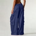 thumbnail image 4 of Admvng Womens Cargo Linen Pants Wide Leg Drawstring Waist Casual Summer with Pockets, 4 of 5