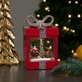 thumbnail image 2 of Northlight 7" Lighted Red Gift Box Christmas Snow Globe with Santa and Reindeer, 2 of 5
