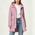 thumbnail image 6 of HappyYEE Women's Rain Coat with Drawstring Waist Plaid Lined Hooded Windbreaker Lightweight Waterproof Rain Jacket with Pockets M, 6 of 9