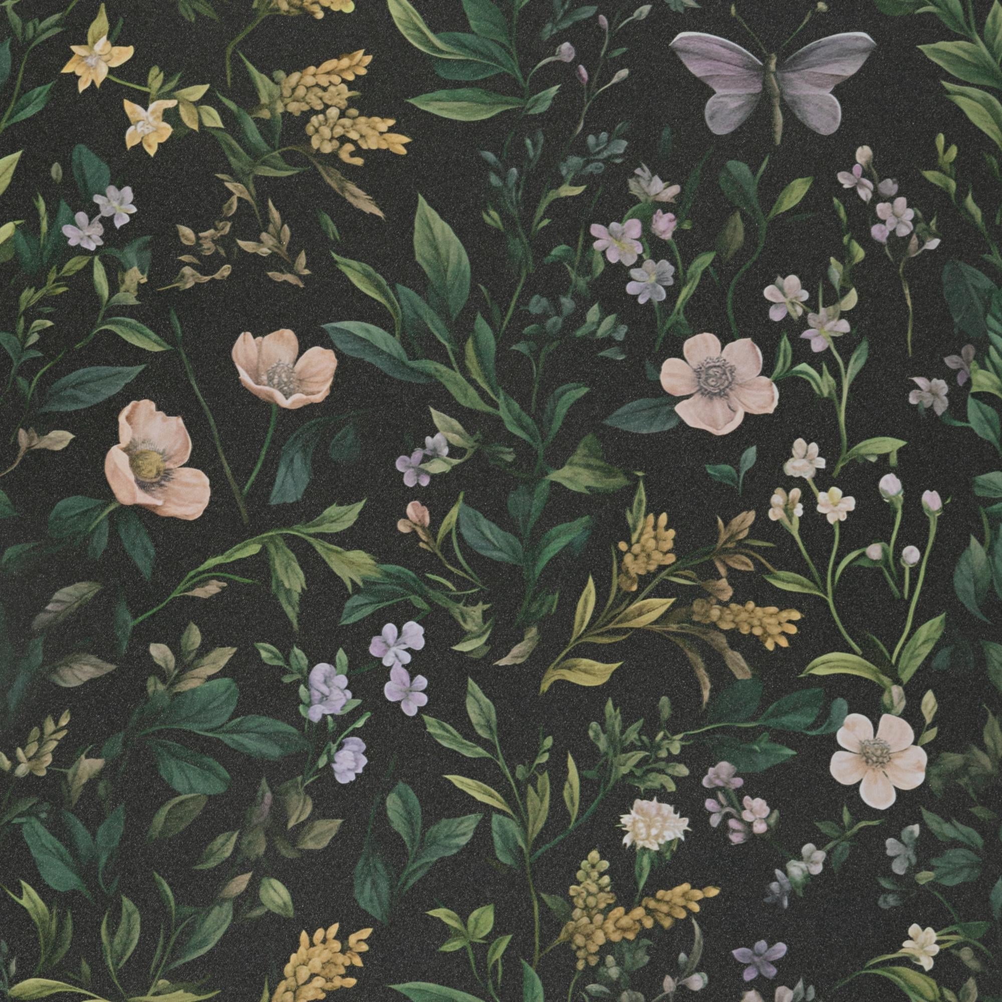 (4 pack) UMIGGEE Floral Wallpaper Peel and Stick Wallpaper Self Adhesive Black Wall Paper Butterfly Contact Paper 17.3-in x 118-in Home Decor Wall Covering Old Furniture Renovation