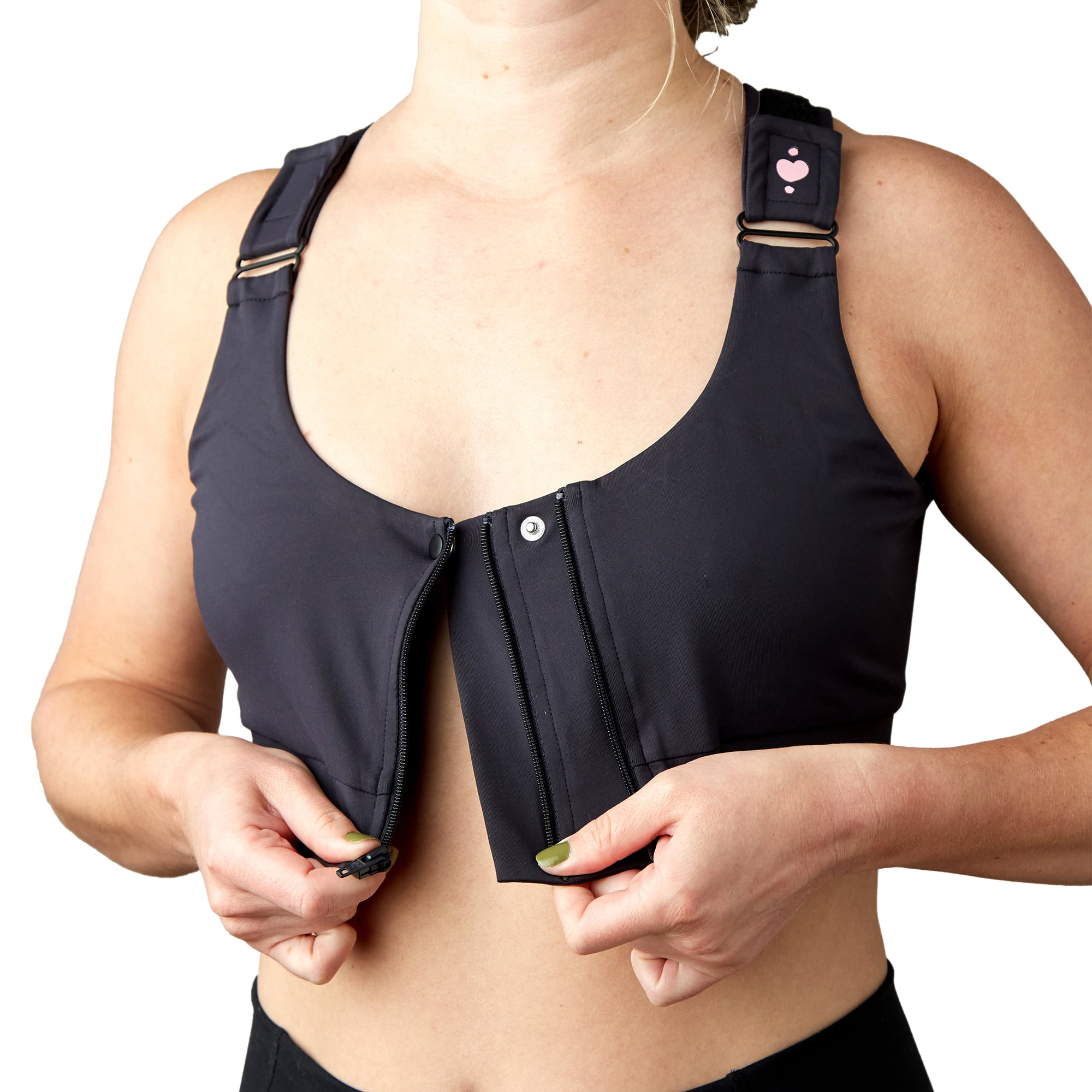 heart&core Shirl Bra, Post-Surgery, Racerback Zip Bra, Black, Small, 1 Ct