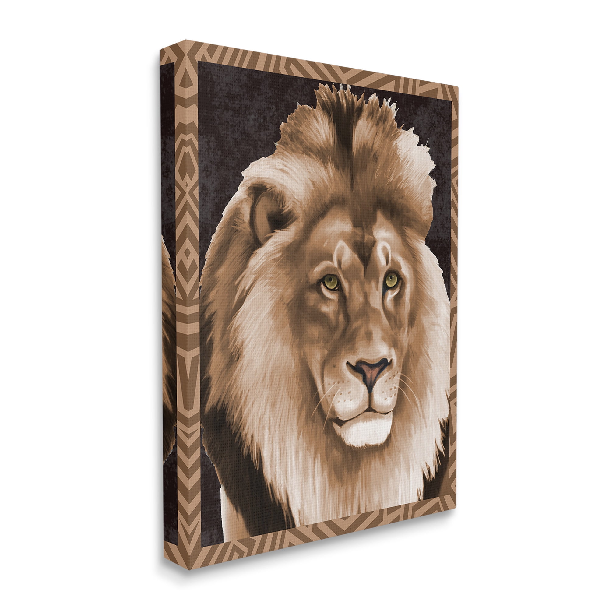 Stupell Industries Lion with Geometric Border Animals & Insects Painting Gallery Wrapped Canvas Art Print Wall Art, 16 x 20