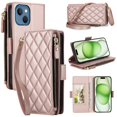 thumbnail image 2 of For iPhone 15 Plus RFID Blocking Wallet Case, Crossbody Purse Phone Case with 9 Card Slots, Zipper Pocket & Detachable Strap,Rose Gold,For iPhone 15 Plus, 2 of 9