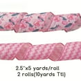 thumbnail image 4 of Wired Ribbon 2 Rolls Pink Rose Flower Wavy Stripes Gift Wrapping Ribbon for DIY Craft Wreaths Bow Decoration(Each Roll 2.48in×5yd ), 4 of 6