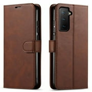 Samsung Galaxy S21 Case, Starshop Premium Leather Wallet Pocket Credit Card Slots-Brown