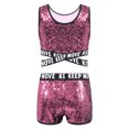thumbnail image 2 of TiaoBug Kids Girls Sequins Dance Athletic Outfit Sleeveless Tank Jazz Crop Top with Shorts Set Pink 12, 2 of 7