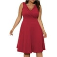 thumbnail image 1 of Pisexur Robe d'Été Grande Taille pour Femmes Robe Portefeuille Unie Col en V Sans Manches Robe Dos Nu Élégante Robe Évasée de Cocktail Midi, 1 of 6
