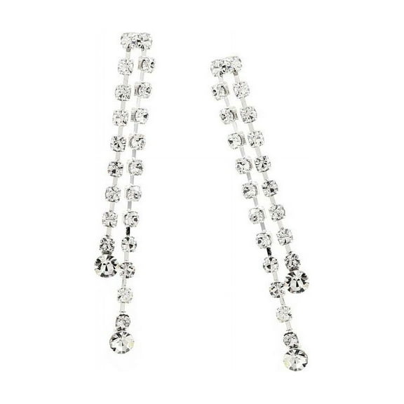 Silver Crystal Rhinestone 2 Strands Dangle Earrings