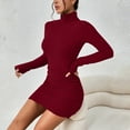 thumbnail image 5 of Women's Pullover Sweater Dress Long Lantern Sleeve Turtle Neck Cute Ribbed Knit Bodycon Mini Short Dress 2025 Fall, 5 of 7