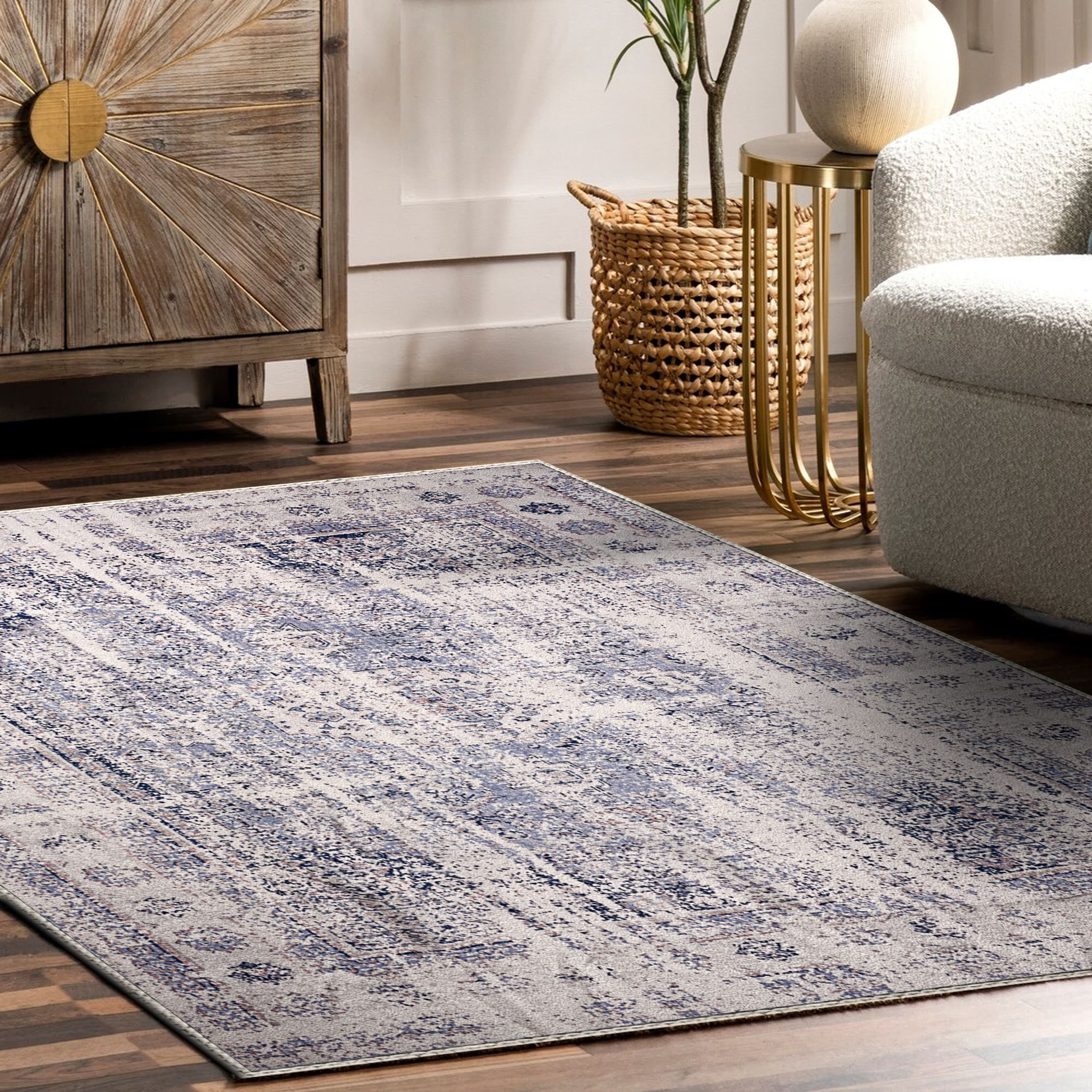 Sorbus 3x5 Washable Area Rug – Non-Slip Vintage Entryway Carpet with Rubber Backing