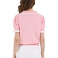 thumbnail image 3 of INSPIRE CHIC Women's Lapel Collar Puff Ruffled Sleeve Knit Vintage Blouse XL Pink, 3 of 5