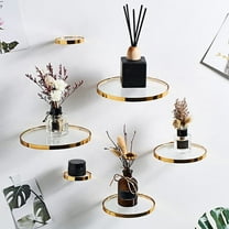 Display Ledge, Wall Mounted Floating Shelves, Modern Round Gold Display Plant Ledge Rack Transparent Home Decoration Accessories for Room,Kitchen,Office, L