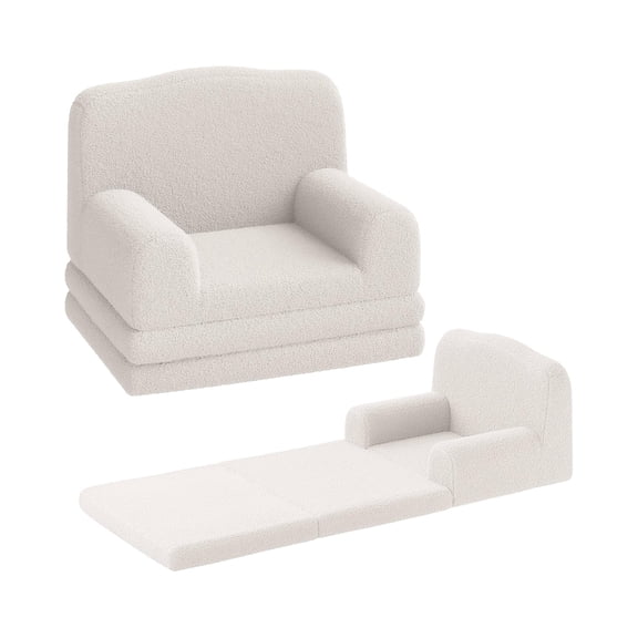 Roromall Kids Couch, 2-in-1 Comfy Couch Fold Out, Convertible Sofa to Lounger Foam Kids Chair with Soft Sherpa, Gift for Girls and Boys