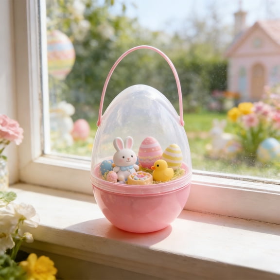 Giant Easter Egg Shaped Storage Bucket With Clear Lid And Handle Transparent Top For Easy Viewing Multiple Colors Pink Blue Yellow Clear For Snacks And Small Gifts