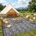 thumbnail image 2 of HIWEAVER Gray/White 9'x 12' Outdoor Rug Garden Decor Geometric Floral Carpet Plastic Straw Waterproof Reversible Patio Area Rug for Balcony Deck Picnic Portable Camping Mat, 2 of 8