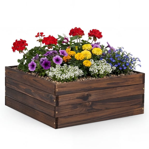 Costway Square Raised Garden Bed Flower Vegetables Seeds Planter Kit Elevated Box