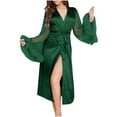 thumbnail image 2 of Elainilye Fashion Silk Robes for Women Plain Print Perspective Mesh Sleeves Ice Silk Bathrobe Sexy Nightgown Pajamas,Green, 2 of 4