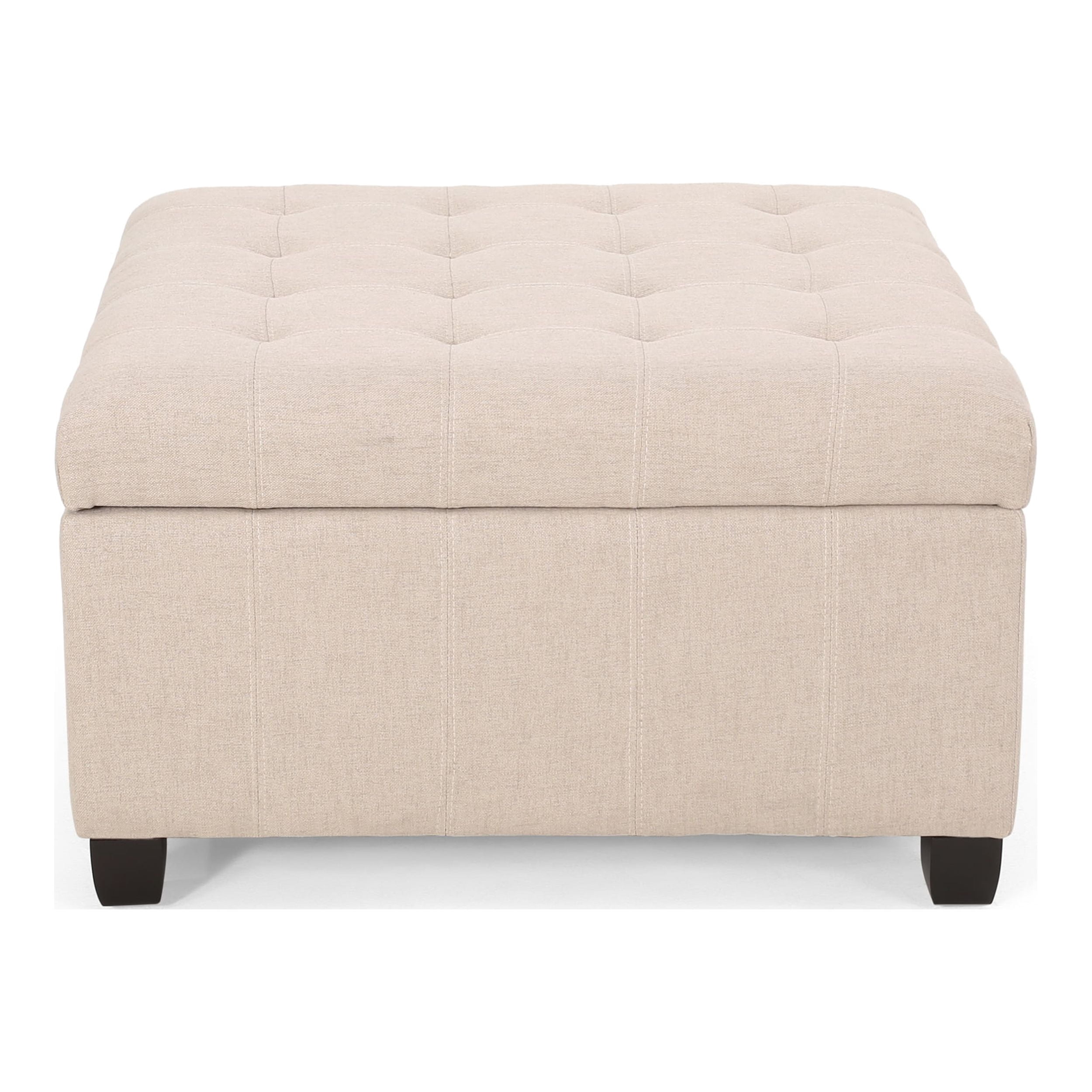 Noble House Willa Contemporary Tufted Fabric Storage Ottoman, Wheat, Dark Brown