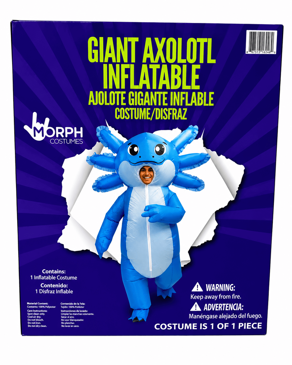 Giant Axolotl Inflatable Halloween Costume for Adults, Adult Size S-XL (28-42), by Morph Costumes