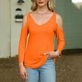 thumbnail image 4 of Women 3/4 Sleeve V Neck Shirts Knotted Cold Shoulder Tunic Tops Solid Color Comfy Fall Summer Tees Tshirts (L, Orange), 4 of 7