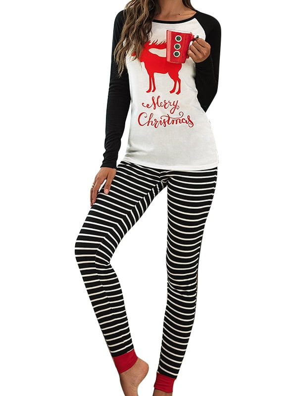 Matching Family Christmas Pajamas Womens and Women Long Sleeved Top+