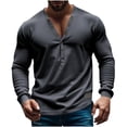 thumbnail image 1 of pstuiky camisas de manga larga para hombre, Camiseta americana de color liso para hombre, de primavera y otoño, informal, de manga larga, con botones y cuello en V camisetas de hombre xxxl, 1 of 8