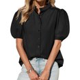 thumbnail image 5 of Womens Puff Sleeve Button Down Shirts Cotton Pleated Loose Fit Tops Summer Dressy Casual Blouses, 5 of 8