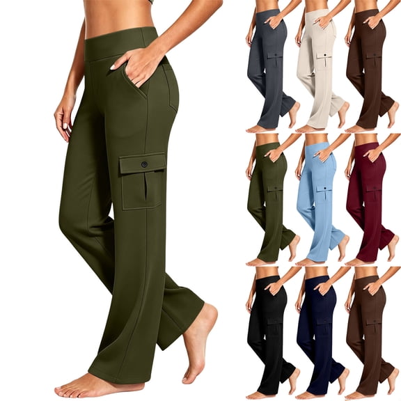 Zulora Women's Cargo Yoga Pants High Waist Stretchy Waistband Loose Straight Leg Casual Workout Trousers with Side Pockets