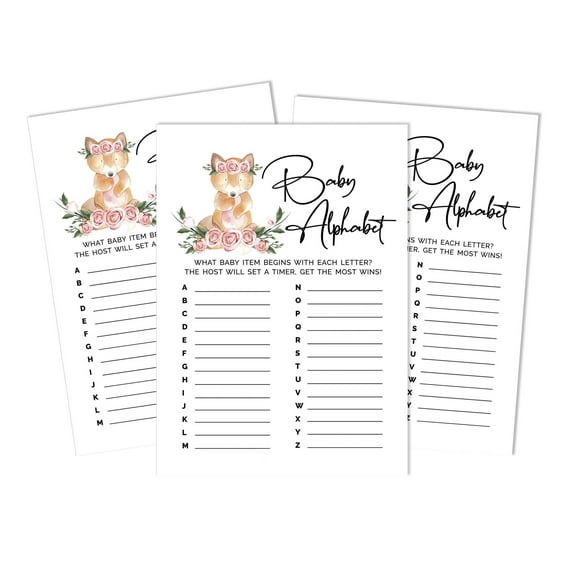 Inkdotpot Fox Animal Baby Shower Game Set Of 50 BabyAlphabetABCGame Gender Neutral Party Supplies