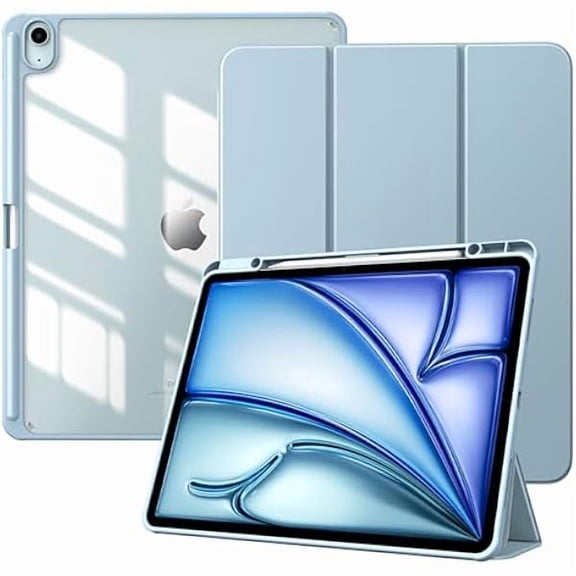 xixishop Case for New iPad Air 13 inch (M4/M3/M2-2026/2025/2024) with Pencil Holder, Slim Stand Protective Cover with Clear Transparent Back Shell for iPad Air 13 inch, Auto Wake/Sleep, Sky Blue