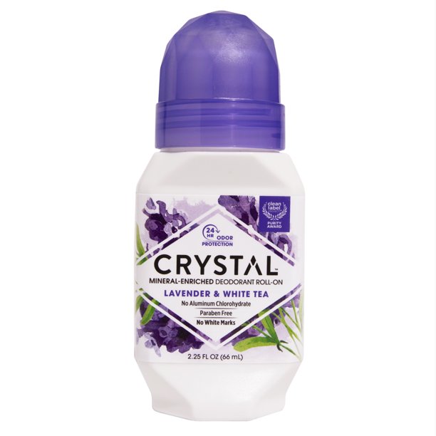 Crystal Body MineralEnriched Deodorant RollOn, Lavender & White Tea