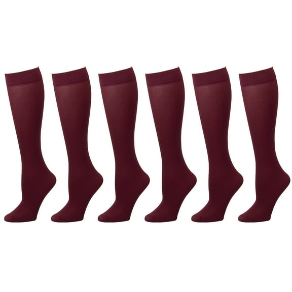 6-Pack Burgundy Women Trouser Socks with Comfort Band Stretchy Spandex Opaque Knee High