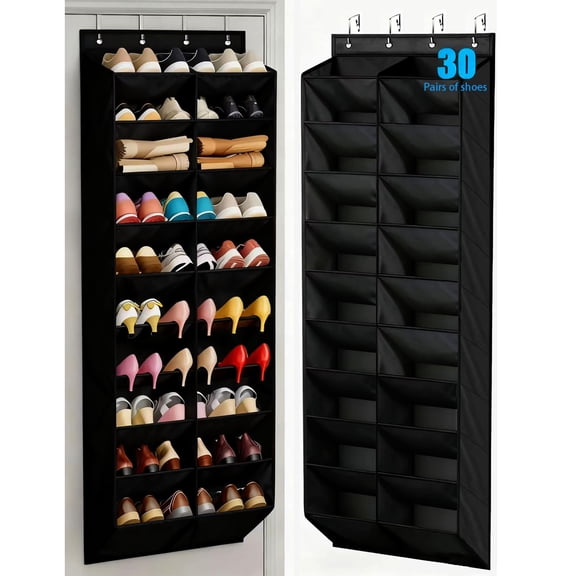 Kaskawise 30 Pairs Over the Door Shoe Organizer Breathable Mesh Hanging Shoe Rack for Closet Storage with Wide Deep Pockets 10 Tier Shoes Holder Fit All the Family's Sneakers, Boots, Heels, Black