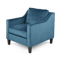 Sonny Contemporary Velvet Club Chair, Blue and Dark Brown