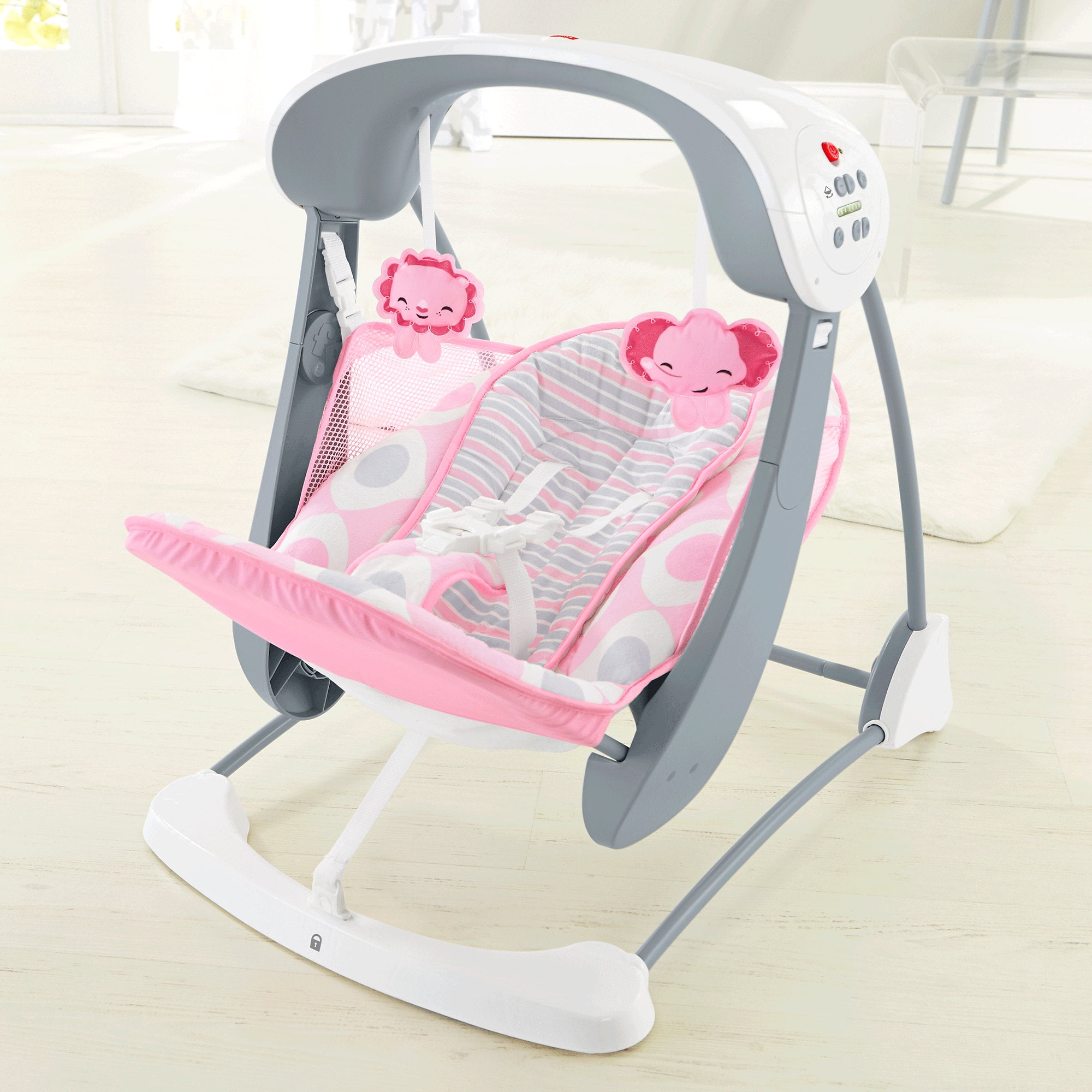 White Deluxe Take-Along Swing and Seat Elephant and Tiger Fisher Price 