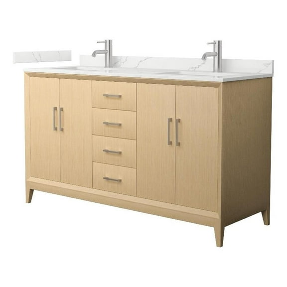 Janna 60" White Oak Double Vanity & Giotto Quartz Top (1-Hole) & Nickel Trim