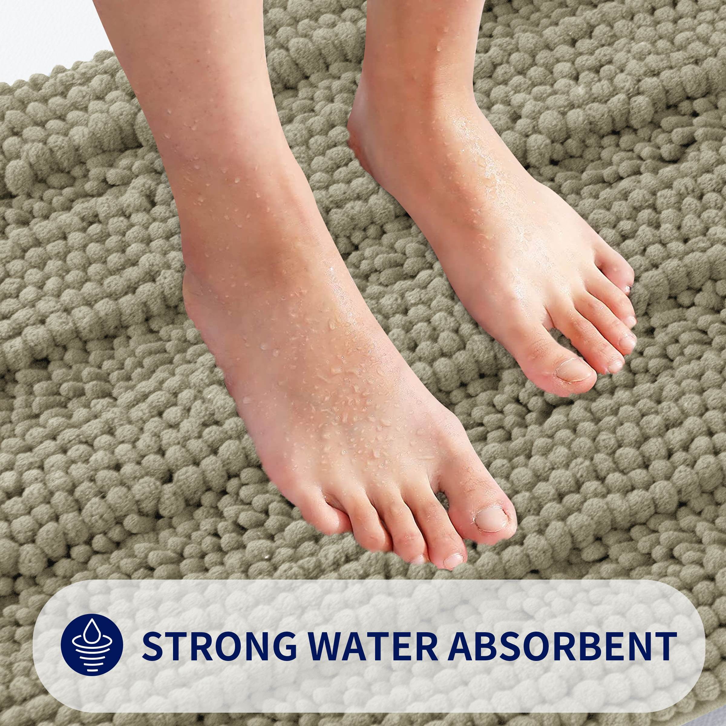 Subrtex Bathroom Rugs Non-Slip Chenille Soft Striped Plush Bath Mat (Taupe Brown, 20"x32")