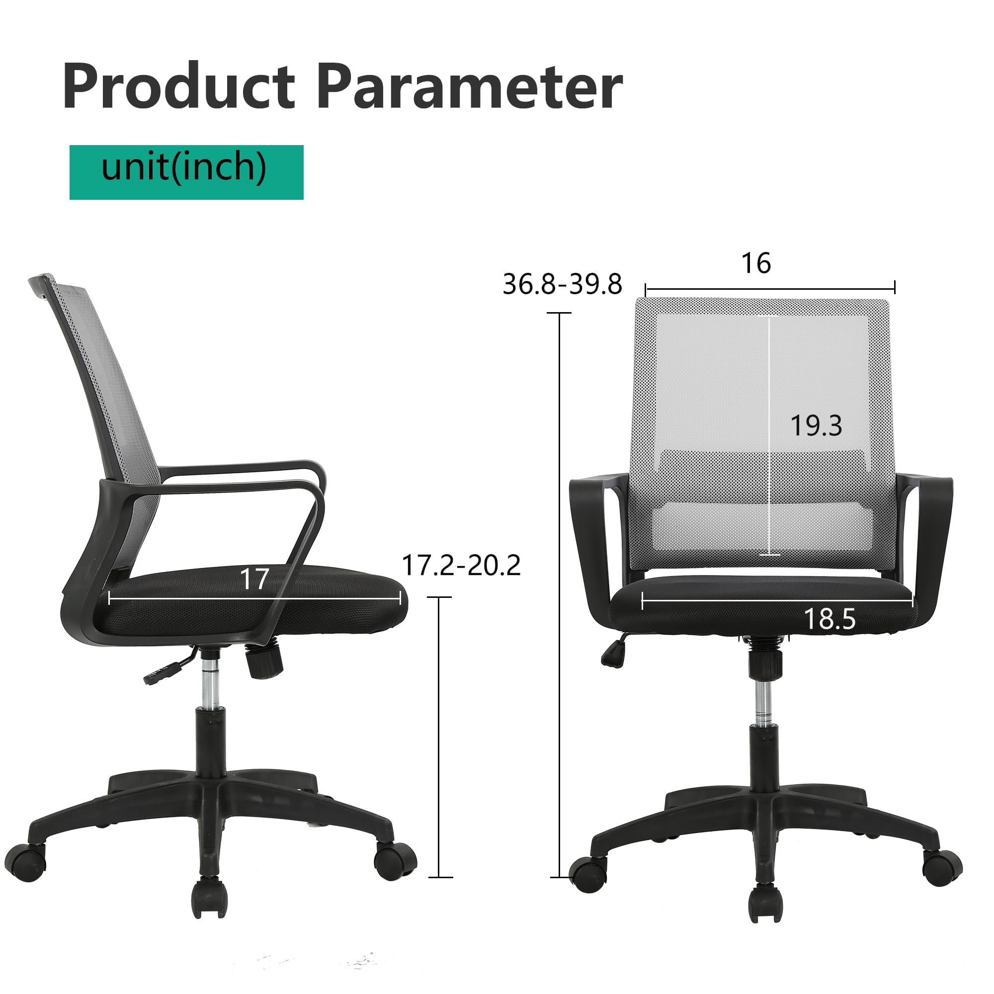 YRLLENSDAN Mesh Office Chair with Wheels Rolling Desk Chair with Arms Mesh Computer Chair for Adults Conference Room Chair Study Chair Adjustable Height,Gray