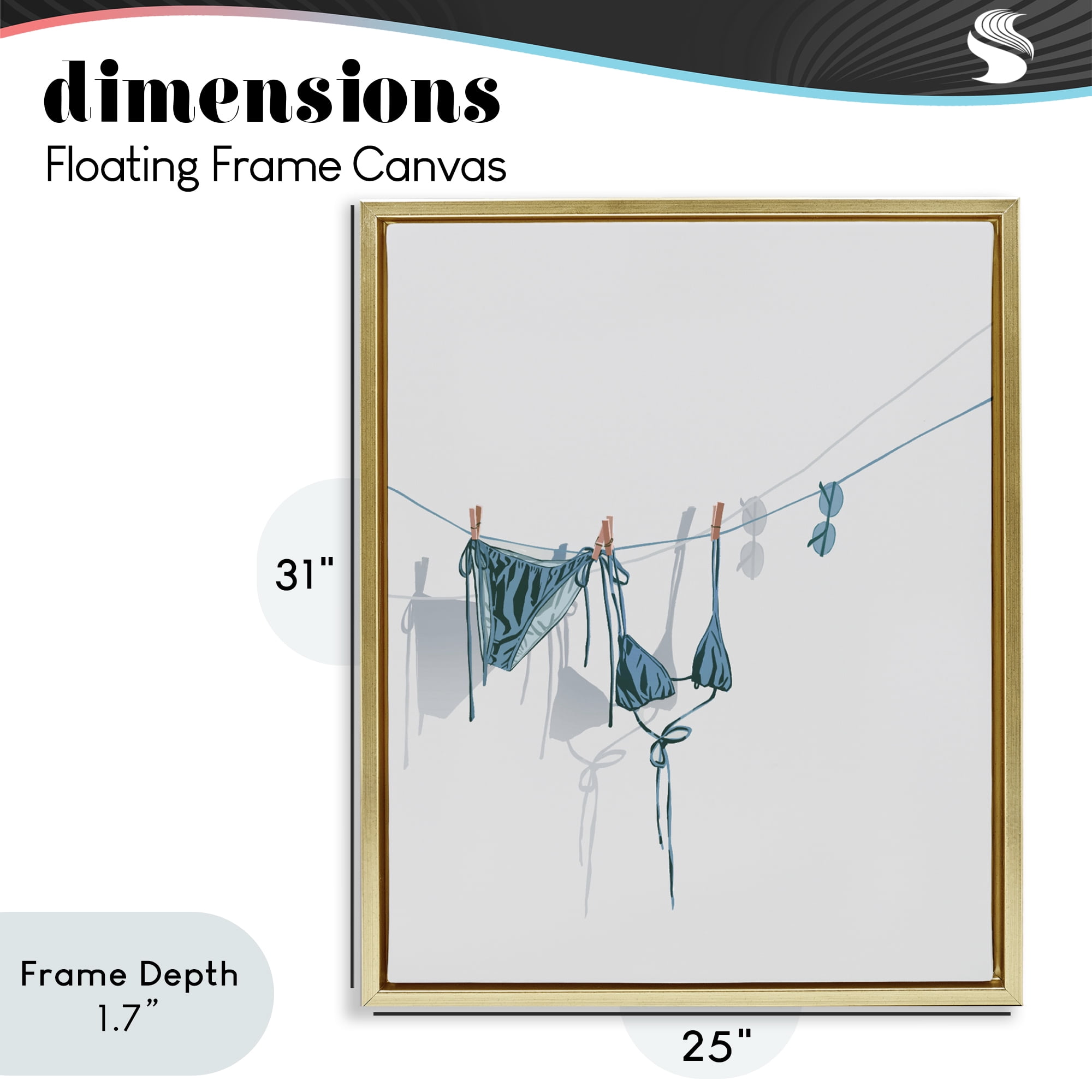 Stupell Industries Teal Bikini on Clothesline Gold Framed Floater Canvas Wall Art, design by Ziwei Li