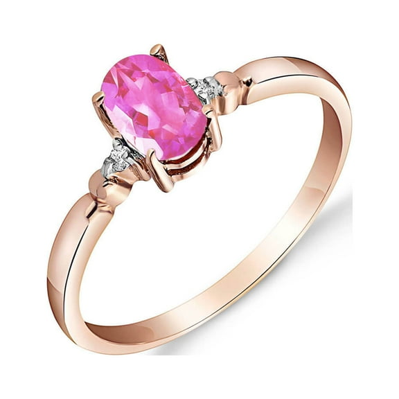 Galaxy Gold GG 14K Rose Gold Natural Diamonds and Oval-Shaped Pink Topaz Ring - November Birthstone - Hope & Creativity - Sizes 5.5 to 11 - Fine Jewelry for Women