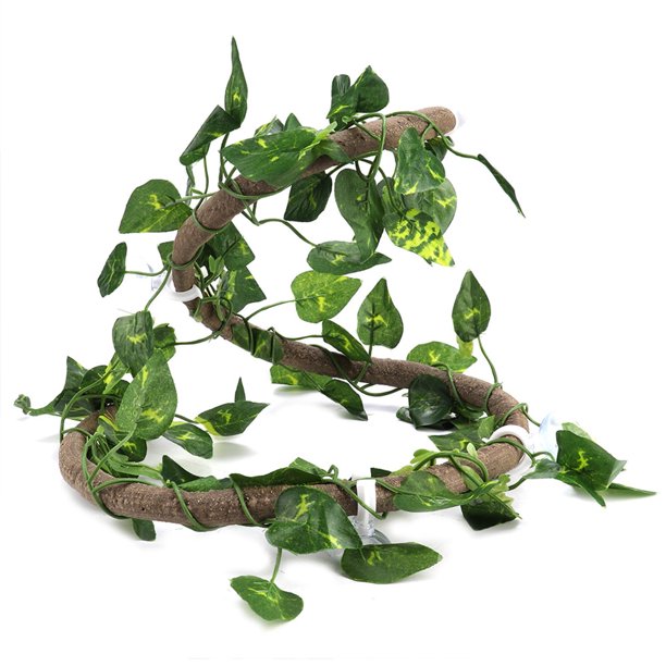M Buder Set de Rama Trepadora para Reptiles y Enredadera de Jungla Flexible 100 cm / 3.28 ft con Hojas de Potos para Terrario y Decoración de Acuario Seguro