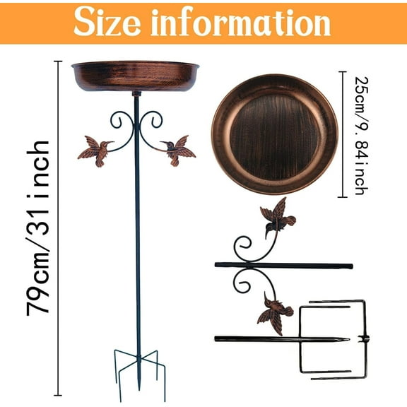 Neorosiri 32 Inch Iron Bird Bath Fountain,Garden Decoration Water Bowl,Standing Metal Outdoor Wild Birds Feeder