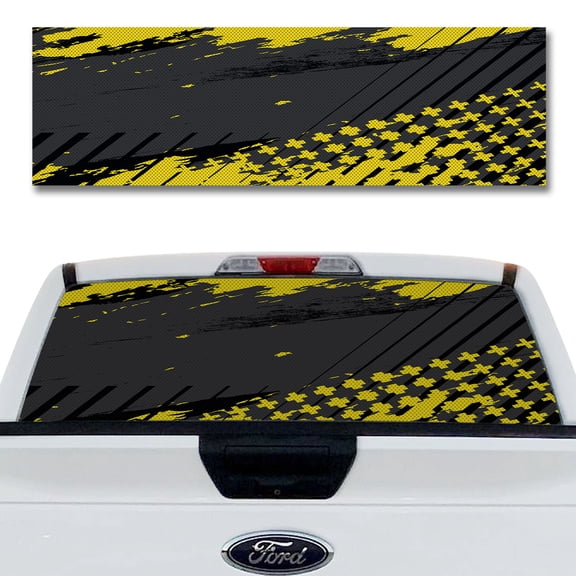 Rear Window Decal for Trucks – Grunge Cross Yellow 58 x 18 Inches, Weatherproof Perforated Vinyl See-Through Graphic, Fits Most Pickup Trucks & SUVs