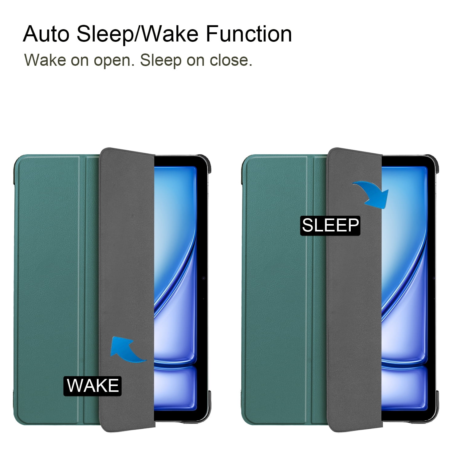 SaniMore for Apple iPad Air 11 (2024) Case, Auto Sleep/Wake, Rugged PC Case with Tri-Fold Kickstand [Support iPad 1st/3rd Pencil Charging]  Shockproof Protective Case for Women Men, Darkgreen